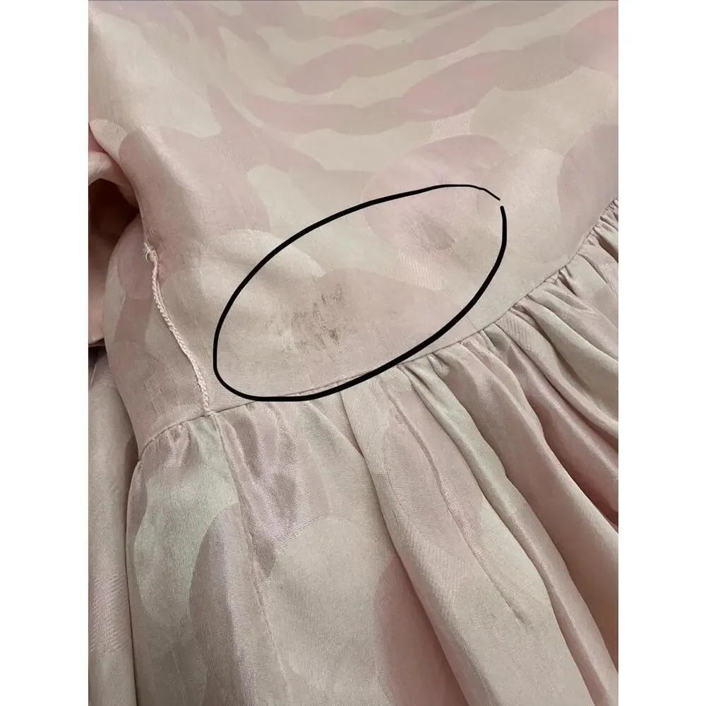 Vtg 1950s Michael Novarese Pink Satin Party Dress Puff Sleeves Couture Designer